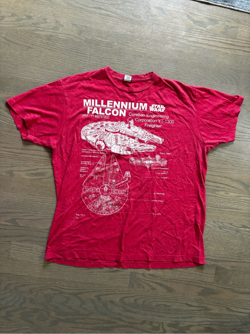 Star Wars graphic t-shirt blueprint millennium falcon men’s size xl